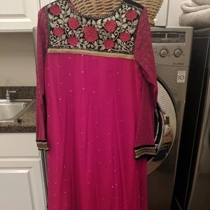 Pakistani Junaid Jamshed Hot Pink Frock Shalwar
